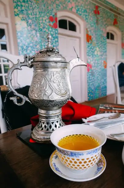 Metal tea pot, tea ceremony, Kashmiri kahwa tea