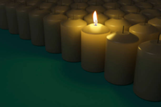 Single Lit Candle Standing Out From The Crowd ( 3d render )