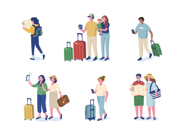 ilustraciones, imágenes clip art, dibujos animados e iconos de stock de personas de viajes - viajes familiares
