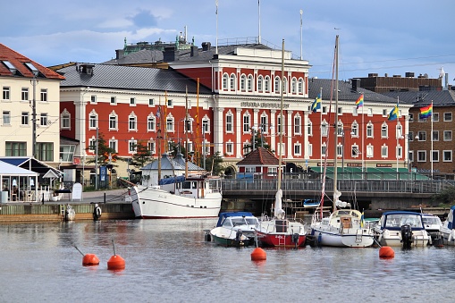 Lakefront view of Jonkoping town in Sweden. Jonkoping with population of 134,785 is the most populous municipality in province of Smaland.