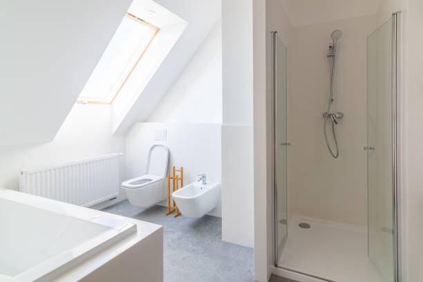 istock Modern bright apartment bathroom with toilet 1169332365