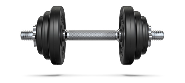 Black Dumbbell icon isolated on white background. Muscle lifting icon, fitness barbell, gym icon, sports equipment symbol, exercise bumbbell.