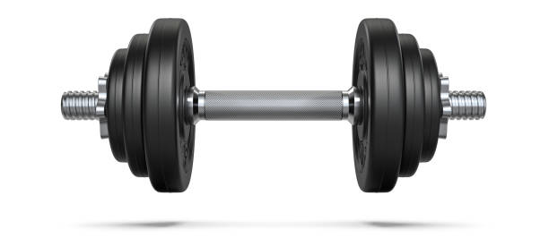 Black rubber metal Dumbbell with shadow. 3d rendering illustration isolated on white background. Gym, fitness and sports equipment symbol Black Dumbbell icon isolated on white background. Muscle lifting icon, fitness barbell, gym icon, sports equipment symbol, exercise bumbbell. dumbbell stock pictures, royalty-free photos & images