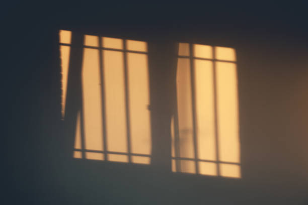 istock Sunlight and shadows of windows on the wall background in evening 1169340941