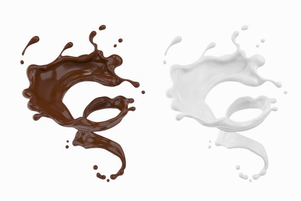 chocolate and Milk splash. chocolate and Milk splash in shape of spiral and twist, 3d illustration. milk chocolate splash stock pictures, royalty-free photos & images