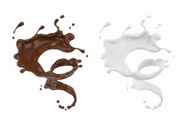 chocolate and Milk splash in shape of spiral and twist, 3d illustration.