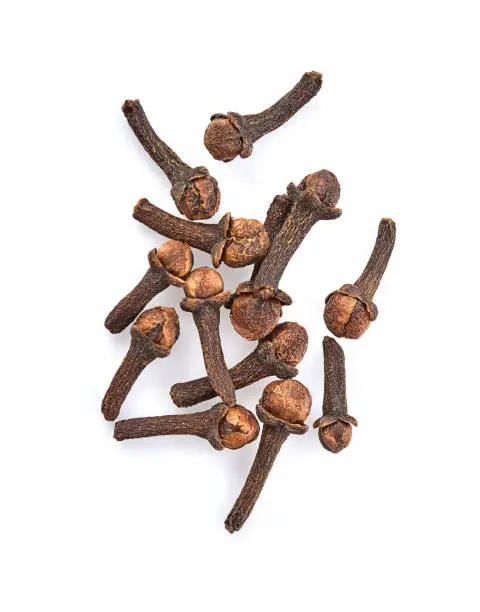 Top view of Spice cloves on white background