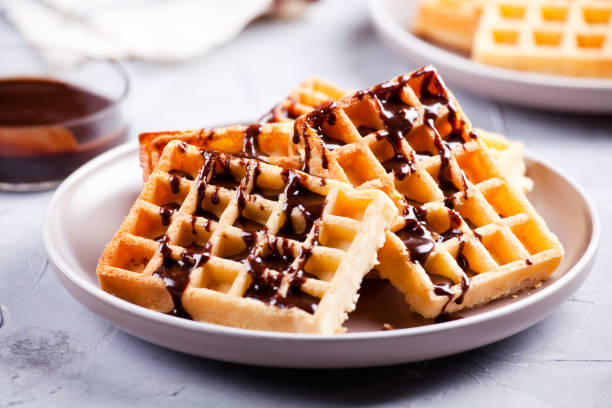 Stack Of Waffles With Chocolate stock photo