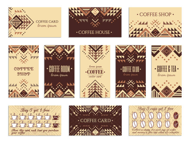 ilustrações, clipart, desenhos animados e ícones de cartões de café - business card design marketing branding