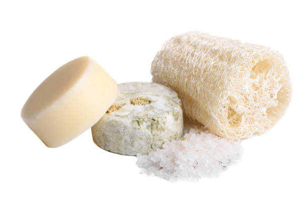 istock natural solid shampoo and hair conditioner and sponge loofah 1169351757