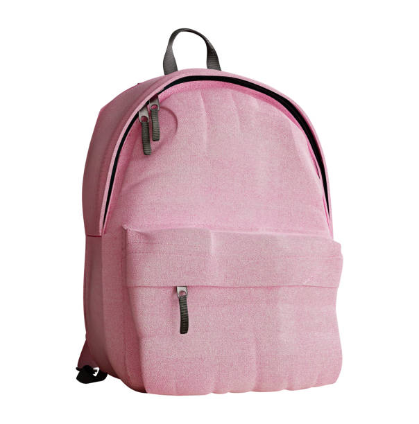 Realistic millennial pink backpack isolated on white, close up, mock-up, 3d rendering