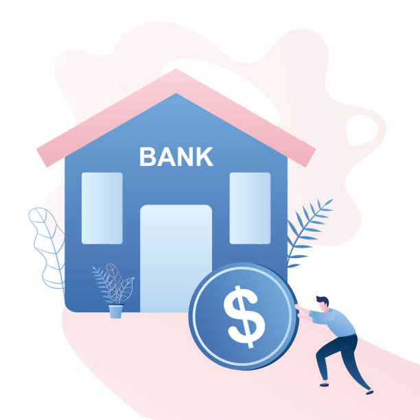 Credit burden,man rolls a coin into the bank,loan payment,male character Credit burden,man rolls a coin into the bank,loan payment,male character,trendy style vector illustration slave market stock illustrations