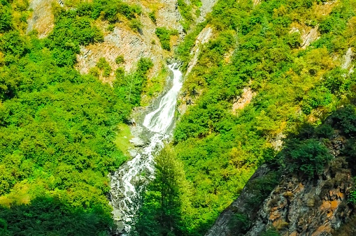 Traveling through the Keystone Canyon, on the way to Valdez, Alaska, one can see several waterfalls.
