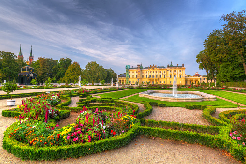 Bialystok, Poland - September 17, 2018: Beautiful gardens of the Branicki Palace in Bialystok, Poland. Bialystok  is the largest city in northeastern Poland.