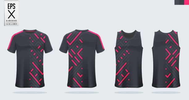 ilustraciones, imágenes clip art, dibujos animados e iconos de stock de diseño de plantilla de maqueta deportiva de camiseta negra y rosa para jersey de fútbol, kit de fútbol, camiseta de tanque para camiseta de baloncesto y singlet. uniforme deportivo en vista delantera y trasera. vector. - sin mangas