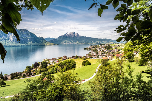 View of Lake Lucerne, Weggis and Pilatus, Switzerland