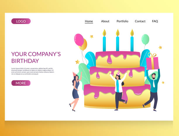 Company birthday vector website landing page design template Company birthday vector website template, web page and landing page design for website and mobile site development. Corporate happy birthday party celebration. computer birthday stock illustrations