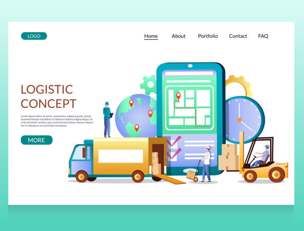 logistik-konzept vektor website landing page design vorlage - delivery van distribution warehouse vector shipping stock-grafiken, -clipart, -cartoons und -symbole