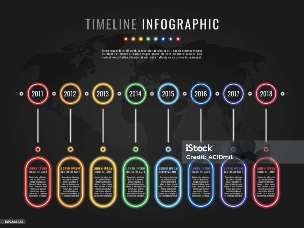Timeline Round Background Timeline Infographic Template With Round Neon Glow Elements And Text ...
