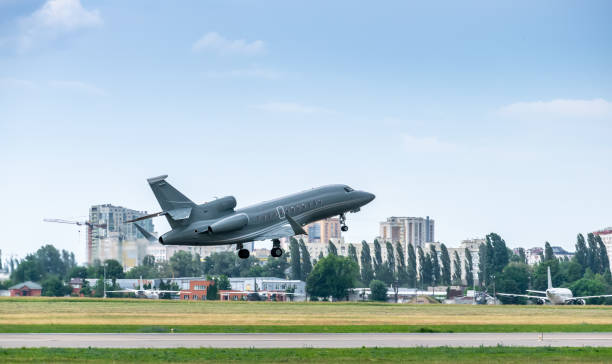 istock Business jet takeoff 1169366615