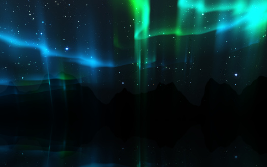 Northern lights. Aurora borealis nature landscape at night, Sky with polar lights and stars.
