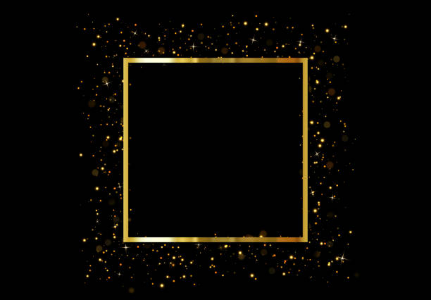 золотая квадратная рамка изолирована на черном фоне - picture frame christmas frame holiday stock illustrations