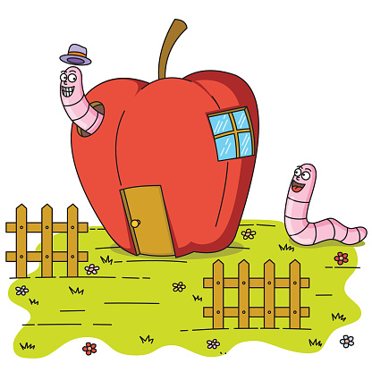 worms inside  an apple house. available in vector eps 10 file