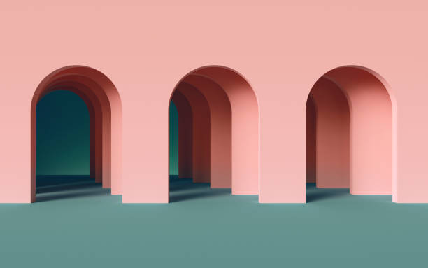 istock 3d render, abstract minimalist geometric background, architectural concept, arch inside pink wall, paper layers 1169370585