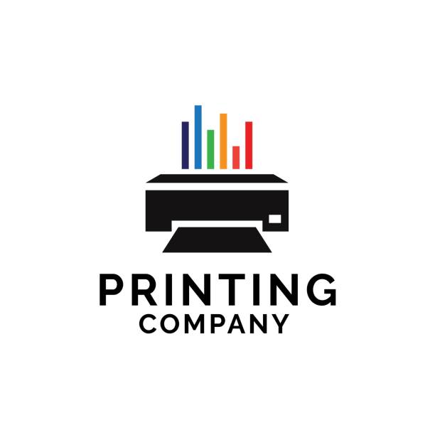 Printing Company Logo Design With Printer Graphics And Colorful Chart Lines Illustration - Download Now - iStock