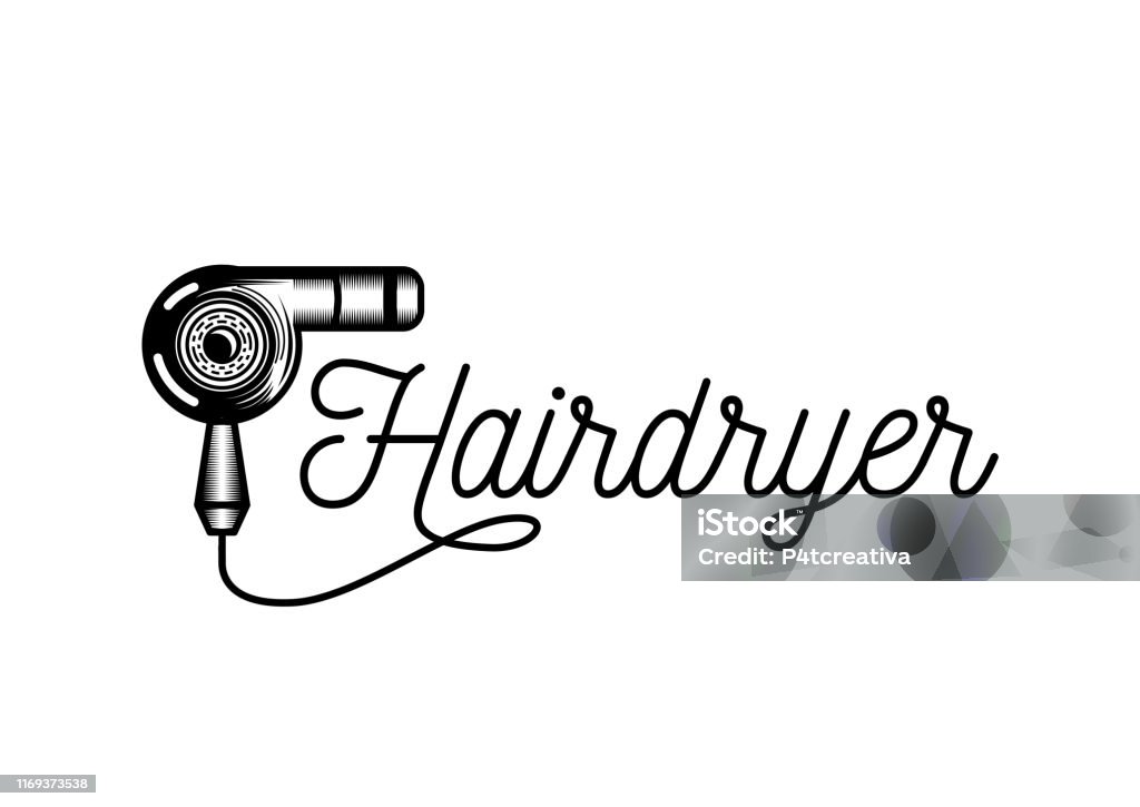 Hairdryer Logotype In Script Lettering With Hair Dryer Illustration Stock  Illustration - Download Image Now - iStock