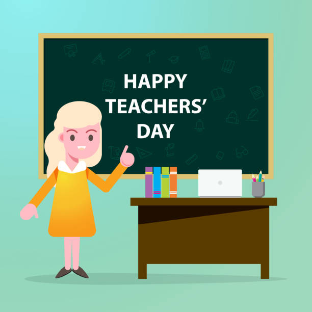istock Happy teachers day cartoon character flat design background vector illustration 1169373612