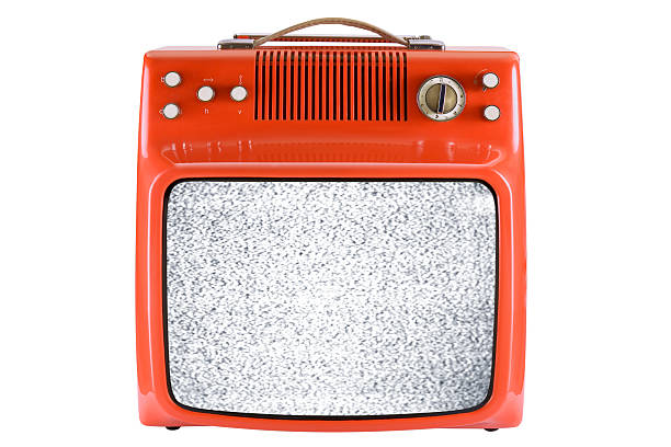 Front of an old orange TV with interruption