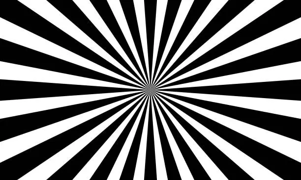 Vector illustration of Monochrome black and white abstract sunburst pattern background.