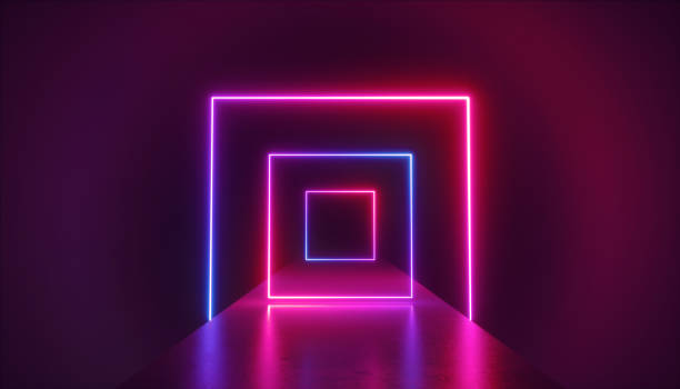 istock 3d render, abstract neon background, violet pink glowing square shapes in perspective, empty corridor, long tunnel, fashion podium, performance stage decoration in ultraviolet light 1169378290