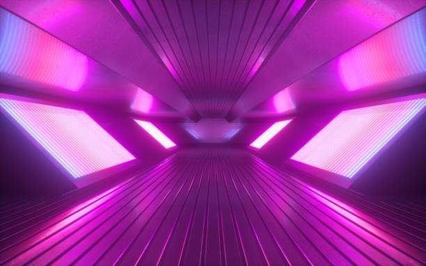 istock 3d render, pink neon light abstract background, night club empty room interior, tunnel or corridor, glowing panels, fashion podium, performance stage decorations, 1169378352