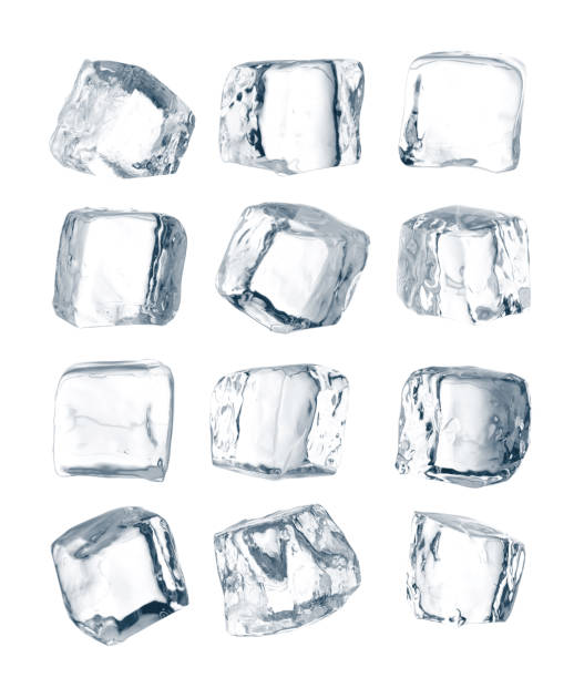 set of peaces of pure blue natural crushed ice. ice cubes. clipping path for each cube included. - ice blocks imagens e fotografias de stock