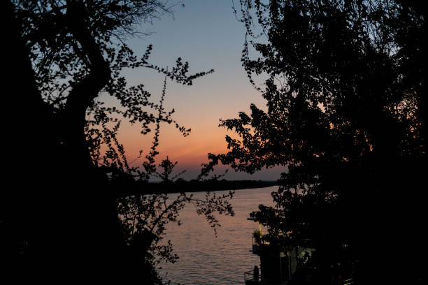 Serene, Tranquil Okavango River Landscape near Divundu at Dusk in the Evening, Serenity or Tranquility Concept