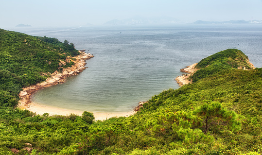 Stunning view of an isolated beach and bay in Cheung Chau island in Hong Kong,