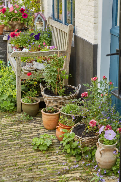 istock House entrance decorated with flowers. Rustic style concept. Beautiful design elements 1169391651