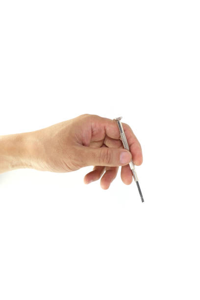 istock hand holding small screw drivers isolated on white background. High resolution image gallery. 1169393147
