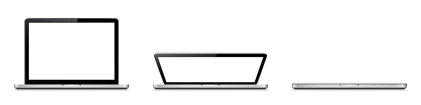 Laptop lid opening stages on white background. Vector illustration.