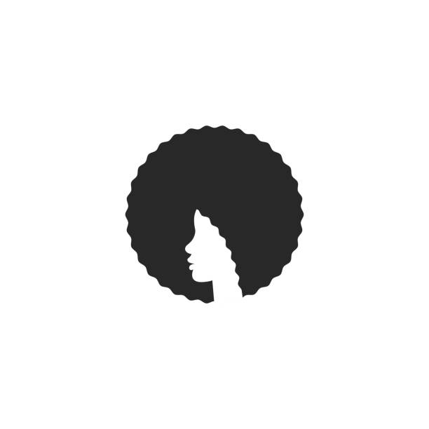 kopf afroamerikanische mädchen mit afro-logo-frisur, elegante emblem für einen schönheitssalon oder friseur - afro stock-grafiken, -clipart, -cartoons und -symbole