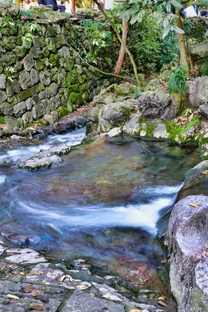 Photo of Clear water overflowing the rocks in the mountains