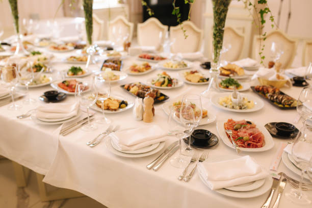 istock Table with mixed food. Banquet in restaurant, table setting. Differend meals for the guests. Fresh food 1169402458