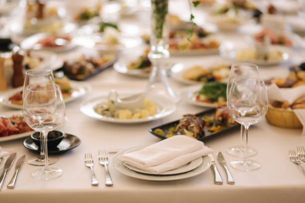 istock Table with mixed food. Banquet in restaurant, table setting. Differend meals for the guests. Fresh food 1169404437