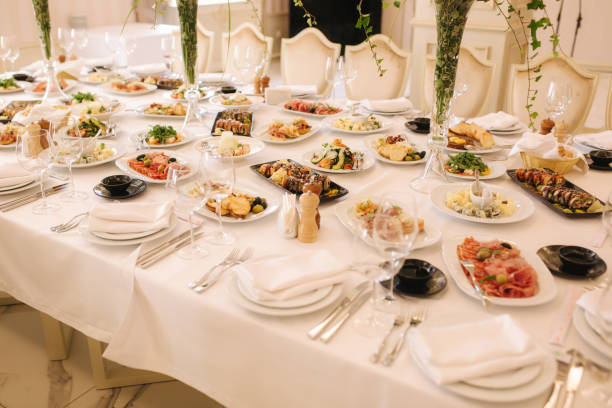 istock Table with mixed food. Banquet in restaurant, table setting. Differend meals for the guests. Fresh food 1169404557