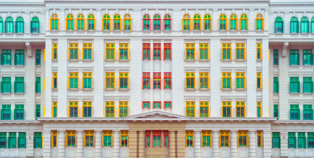 istock Colorful rainbow pastel building with facade windows background. Architecture building design in Former Hill Street Police Station near Clarke Quay, Singapore City. 1169404770