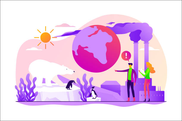 Global warming concept vector illustration. Global warming, environment pollution, global heating impact concept. Vector isolated concept illustration with tiny people and floral elements. Hero image for website. hot male drawing stock illustrations