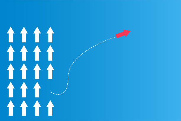 istock Have leadership or different concepts with directions Arrow Red and white paper and route lines on a blue background 1169407031