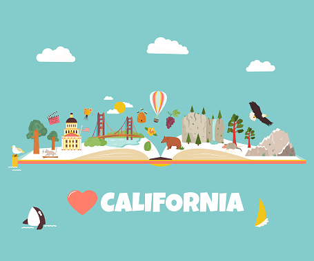 California vector illustrated concept for banners, tour guides, leaflets, magazines